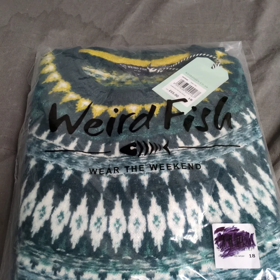 WEIRD FISH LOWELL ECO FAIR ISLE JUMPER – DEEP TEAL, UK 18