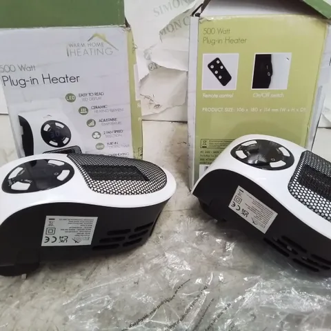 TWO BOXED 500 WATT PLUG IN HEATERS