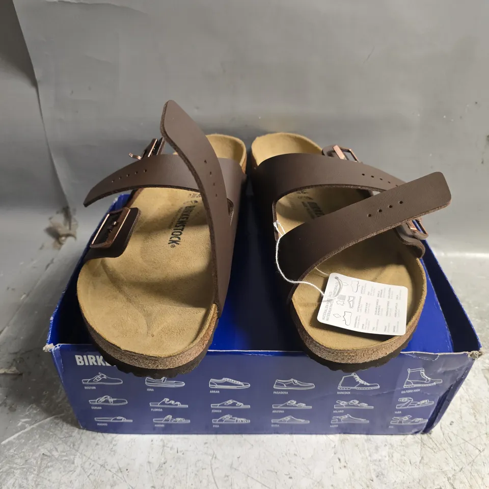 BOXED PAIR OF BIRKENSTOCK ARIZONA IN DARK BROWN - SIZE 46