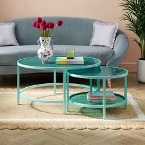 BOXED SOFIA GLASS NEST OF COFFEE TABLES - LILYPAD (1 BOX)