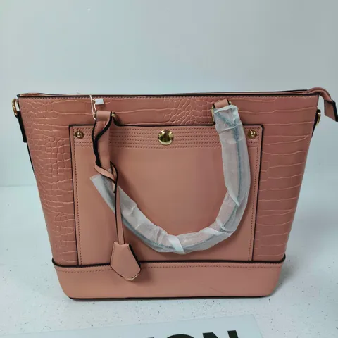 PINK FAUX-CROCODILE HANDBAG WITH GOLD-TONE HARDWARE