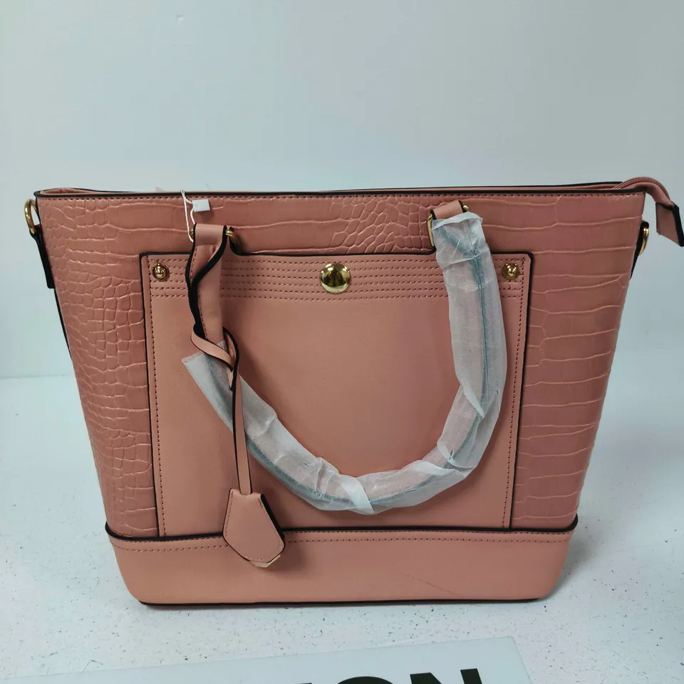 PINK FAUX-CROCODILE HANDBAG WITH GOLD-TONE HARDWARE