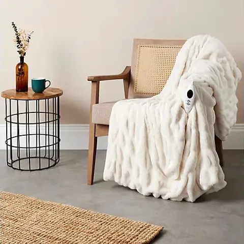 COZEE HOME LUXURY RUCHED FAUX FUR AND VELVETSOFT HEATED THROW TAUPE OMBRE BOXED