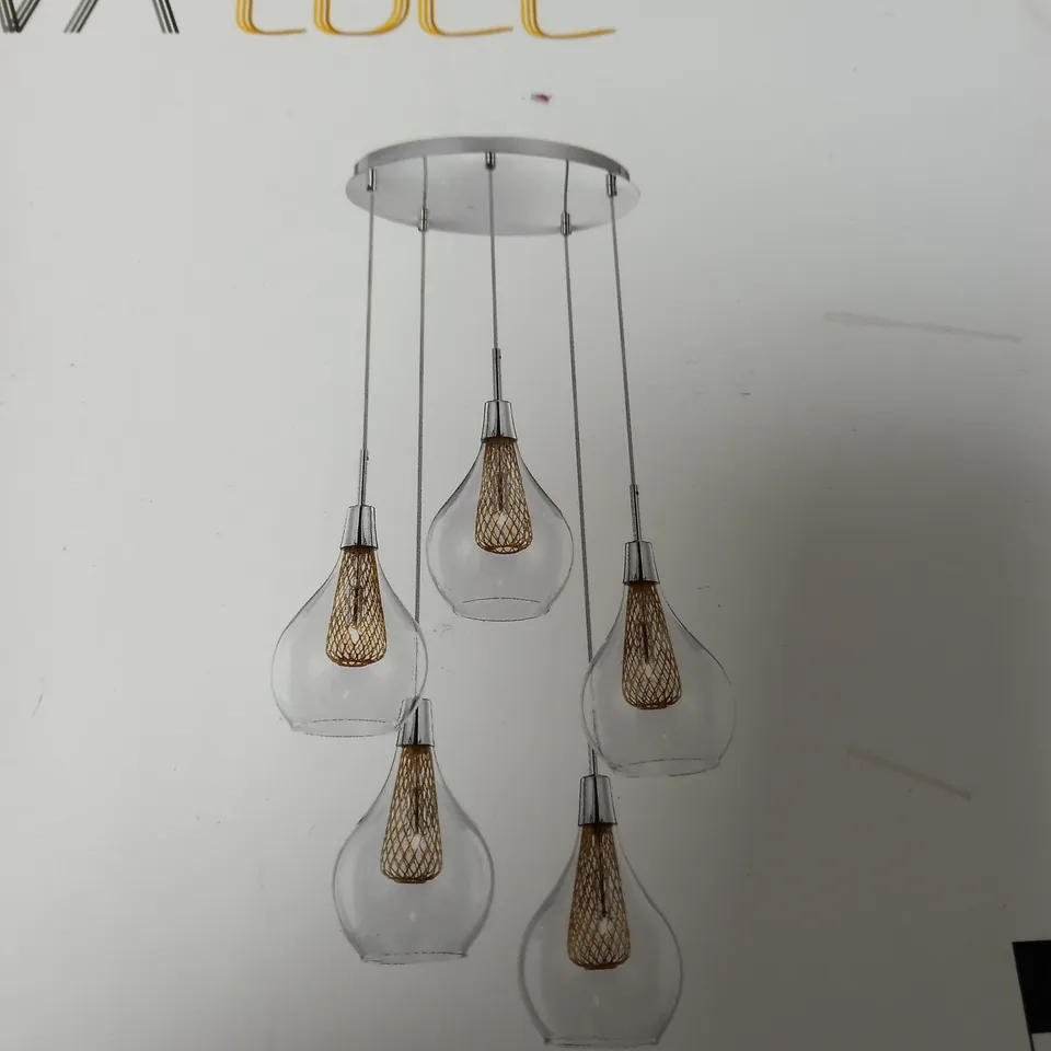 MERCURY ROW 5 LIGHT CLUSTER CEILING PENDANT IN CHROME FIXTURE AND GLASS SHADE