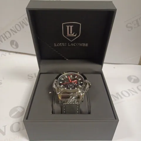MENS LOUIS LACOMBE CHRONGRAPH WATCH β 3 SUB DIALS β SILVER COLOUR CASE β LEATHER STRAP
