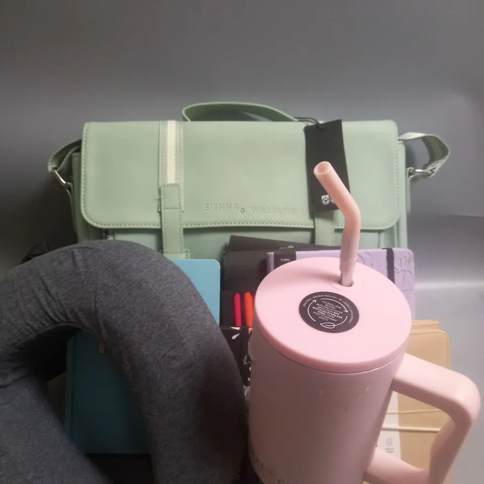 BOX OF APPROXIMATELY 15 ASSORTED HOUSEHOLD ITEMS TO INCLUDE BAG, NOTEBOOKS, PENS ETC