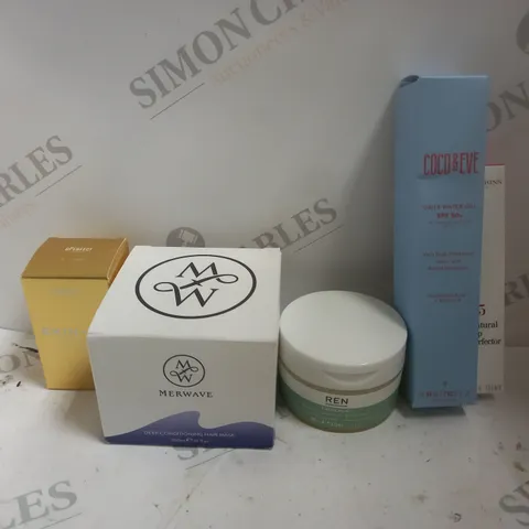 APPROXIMATELY 5 COSMETICS ITEMS TO INCLUDE MERWAVE DEEP CONDITIONING HAIR MASK (300ml), BPERFECT EKIN-SU RADIANT GLOW 01-LIGHT, COCO&EVE DAILY WATER GEL (60ml), ETC
