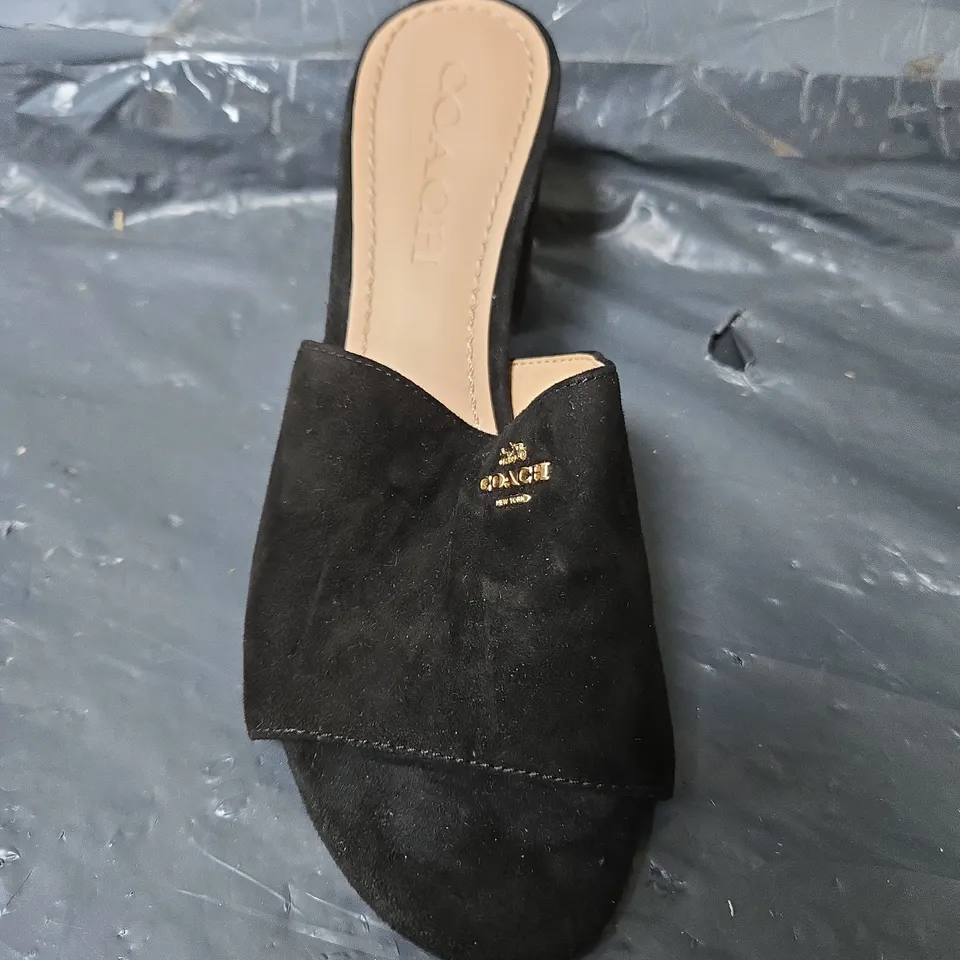 UNBOXED PAIR OF COACH OPEN TOE HEELED SHOES IN BLACK - SIZE 5