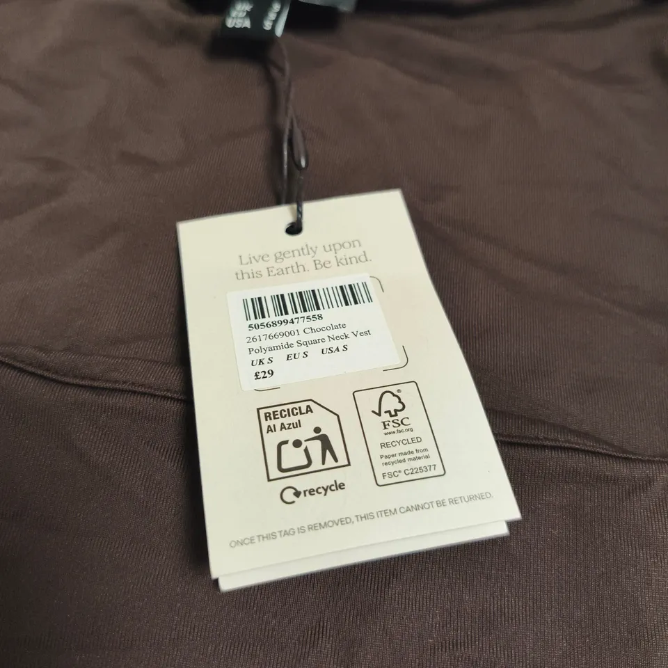 NOBODY'S CHILD WOMEN'S BROWN POLYAMIDE SQUARE-NECK VEST (UK S) – TAGGED