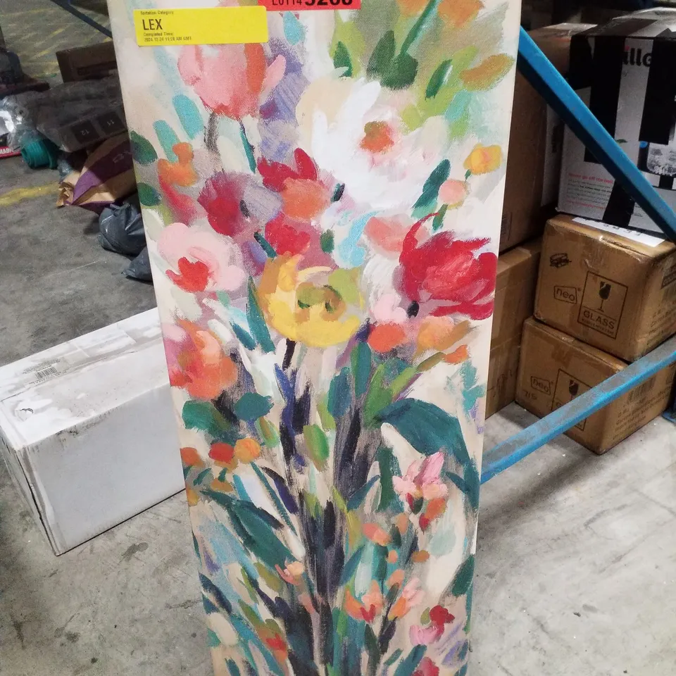 TALL BRIGHT FLOWERS CREAM I BY SILVIA VASSILEVA - WRAPPED CANVAS PAINTING 