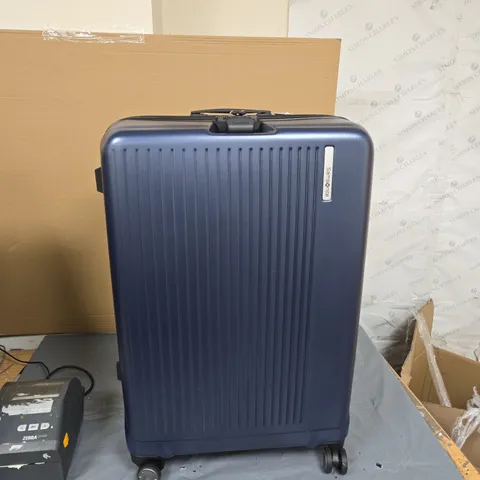 SAMSONITE NAVY BLUE HARD-SHELL SUITCASE WITH FOUR SPINNER WHEELS
