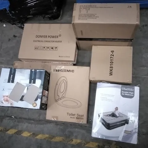 PALLET OF ASSORTED ITEMS INCLUDING OLARHIKE DOUBLE HIGH AIR MATTRESS, STOREMIC TOILET SEAT, DONYER POWER ELECTRICAL CONVECTOR HEATER, STAND MIXER, ONLYFIRE CERAMIC FURNACE, PATIO GAZEBO