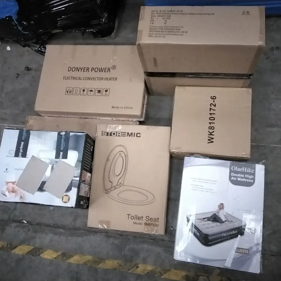 PALLET OF ASSORTED ITEMS INCLUDING OLARHIKE DOUBLE HIGH AIR MATTRESS, STOREMIC TOILET SEAT, DONYER POWER ELECTRICAL CONVECTOR HEATER, STAND MIXER, ONLYFIRE CERAMIC FURNACE, PATIO GAZEBO
