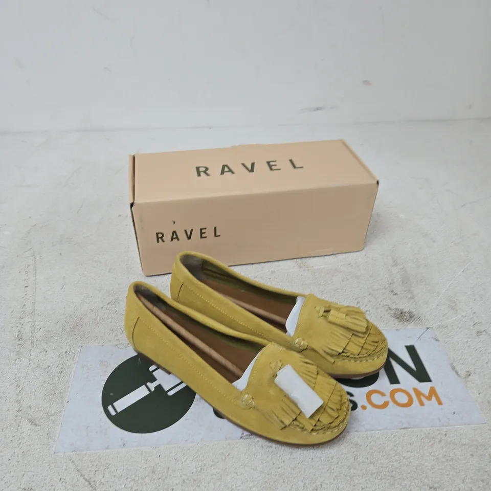 RAVEL ATLEY MUSTARD SUEDE TASSEL LOAFERS, UK 5 (EUR 38)