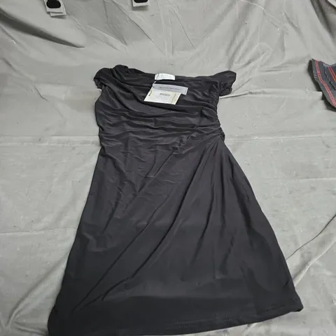 BLACK WOMEN'S DRESS WITH RUCHED BODICE AND DRAPED SKIRT