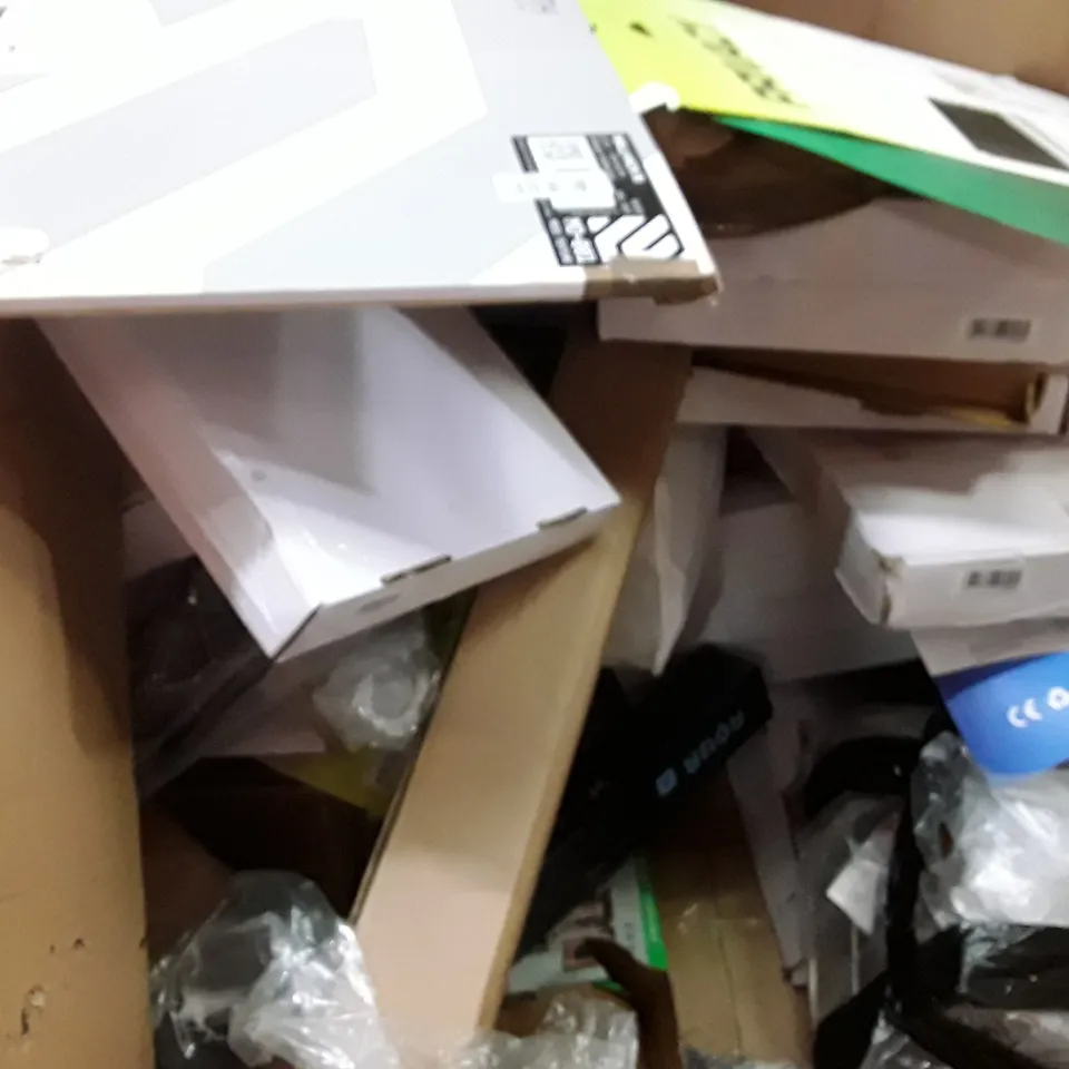 PALLET TO CONTAIN AN ASSORTMENT OF HOUSEHOLD ITEMS TO INCLUDE DRIVING RIG FOR PLAYSTATION, MULTIFUNCTIONAL EV CHARGER, PORTABLE MONITOR AND A4  PAPER SHREDDER ECT