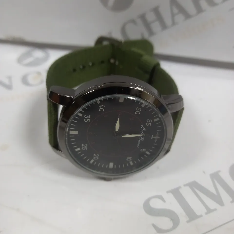 LA BANUS BLACK DIAL GREEN FABRIC STRAP WATCH 