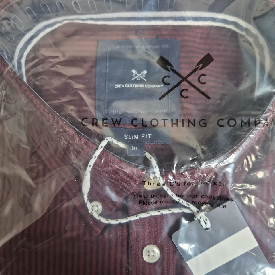 CREW CLOTHING COMPANY BURGUNDY STRIPE OXFORD SHIRT – SLIM FIT – XL