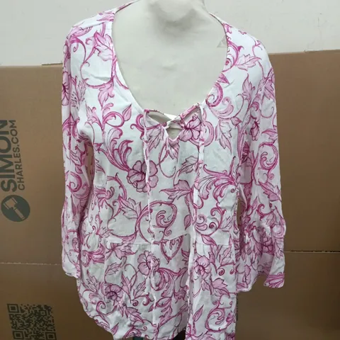 BONPRIX WOMEN'S FLORAL PRINT TUNIC – PINK & WHITE, UK 14 (EU 40)