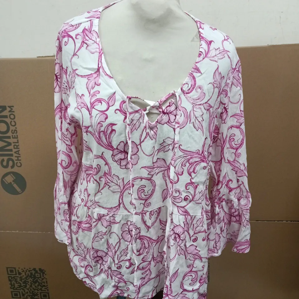 BONPRIX WOMEN'S FLORAL PRINT TUNIC – PINK & WHITE, UK 14 (EU 40)