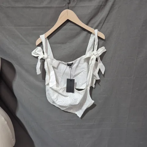 SOUTH BEACH WHITE EYELET TOP, UK 12 (EU 40, US 8) – MADE IN INDIA