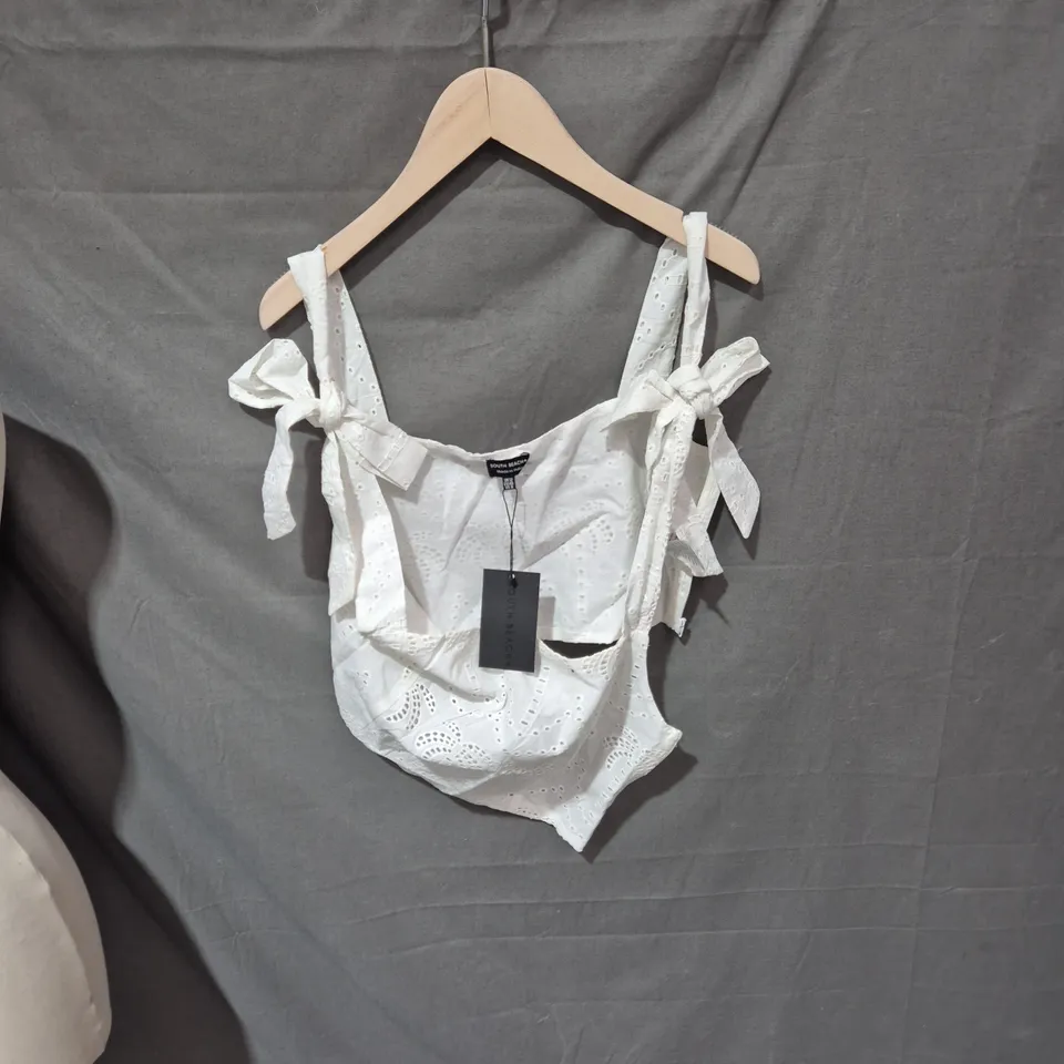 SOUTH BEACH WHITE EYELET TOP, UK 12 (EU 40, US 8) – MADE IN INDIA