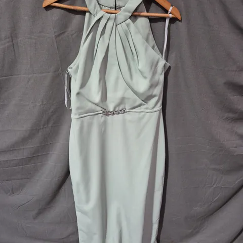 DESSY COLLECTION VICTORIA DIAMOND SAGE GREEN HALTER BRIDESMAID DRESS - SIZE USPECIFIED