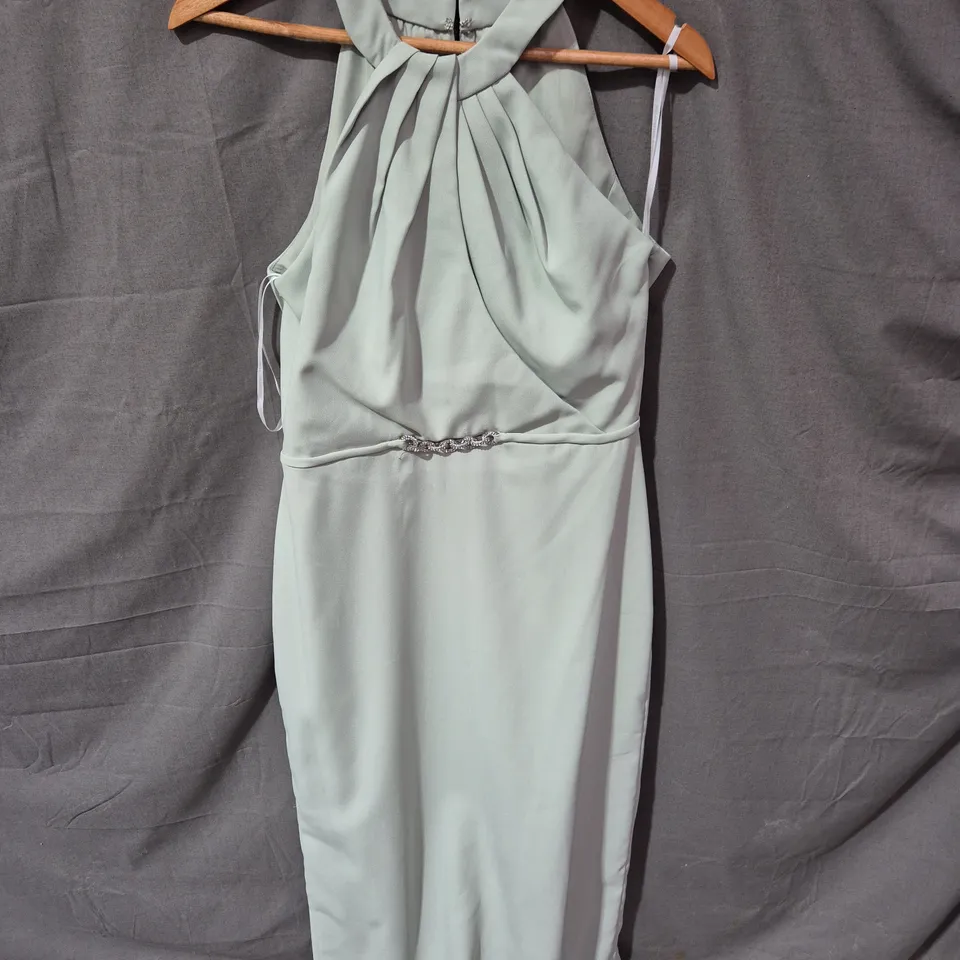 DESSY COLLECTION VICTORIA DIAMOND SAGE GREEN HALTER BRIDESMAID DRESS - SIZE USPECIFIED