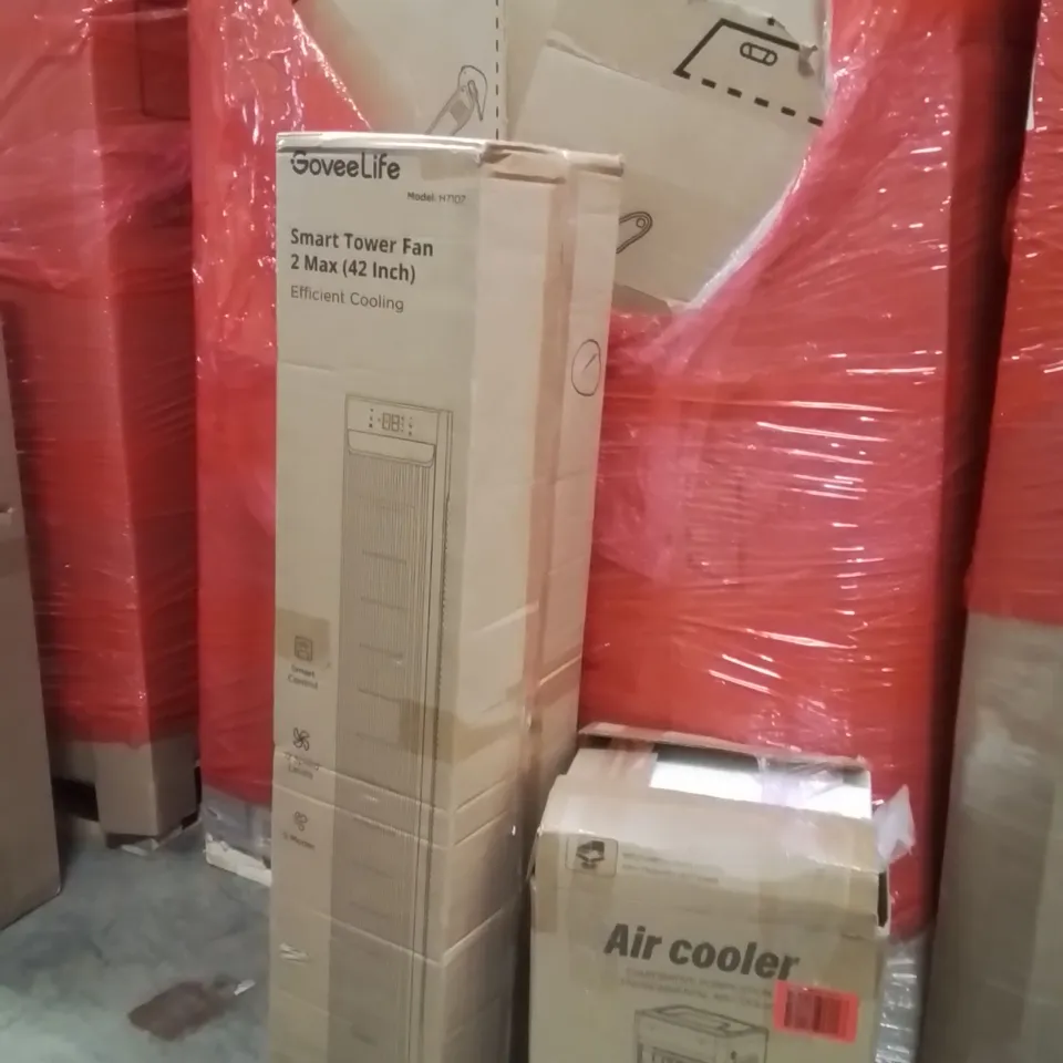 PALLET OF ASSORTED HOUSEHOLD GOODS AND PRODUCTS TO INCLUDE;GOVEE SMARTLIFE 42" TOWER FAN,AIR COOLER