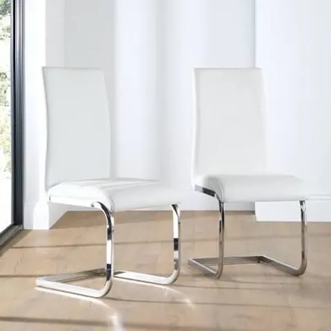 BOXED SET OF 2 x PERTH DINING CHAIR, WHITE PREMIUM FAUX LEATHER & CHROME