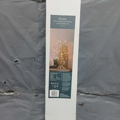 BOXED FESTIVE 60cm CHAMPAGNE GOLD TWIG TREE WITHH WARM WHITE LEDS