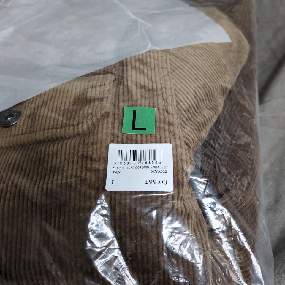CREW CLOTHING COMPANY SHERPA-LINED CORDUROY SHACKET – TAN, UK SIZE L