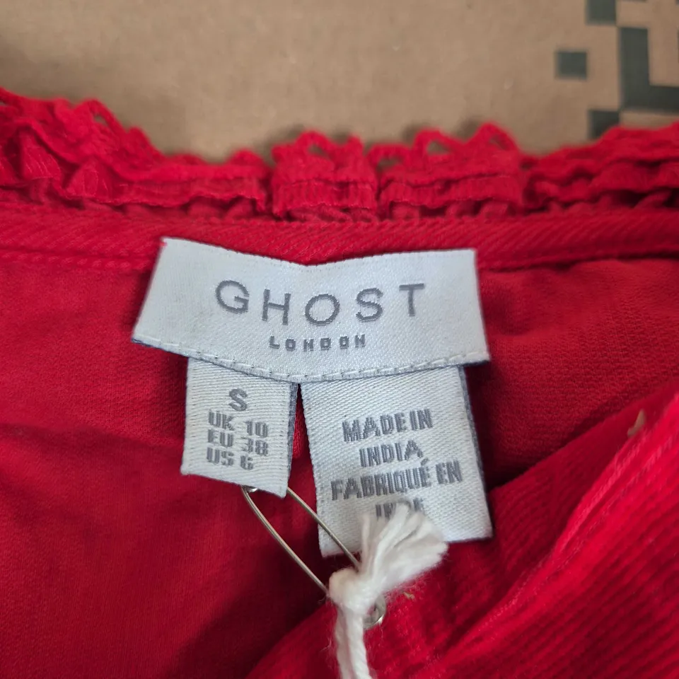 UK 10 GHOST LONDON KAMILA DRESS – RED (D11G057)