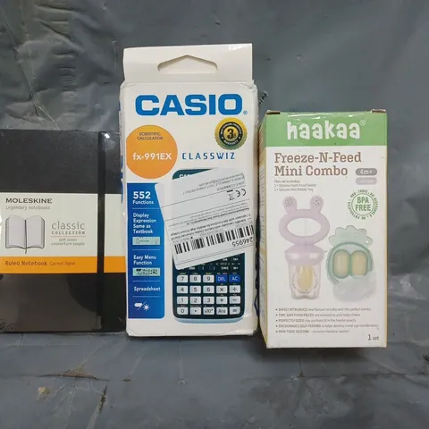 APPROXIMATELY 10 ASSORTED HOUSEHOLD ITEMS TO INCLUDE CASIO CALCULATOR, HAAKAA FREEZE-N-FEED MINI COMBO, NOTEBOOK, ETC