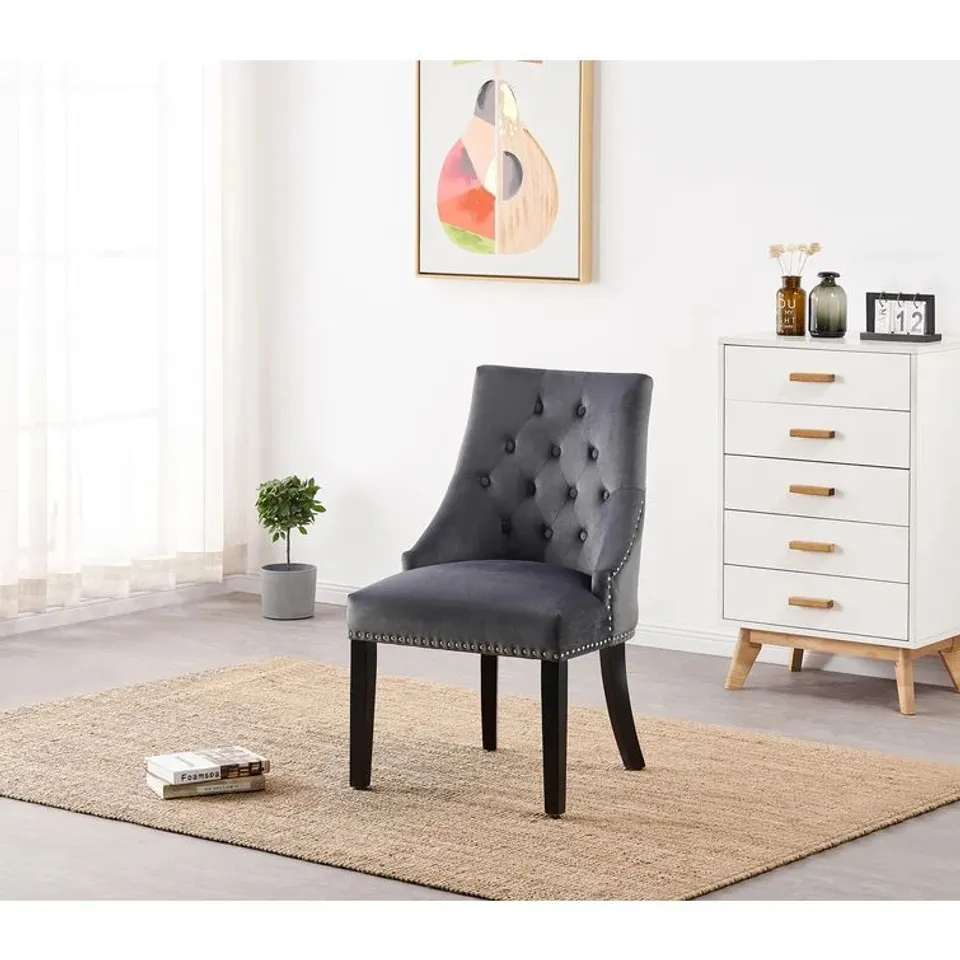 BOXED SCOTT DARK GREY UPHOLSTERED DINING CHAIRS SET OF 4 (4 BOXES)