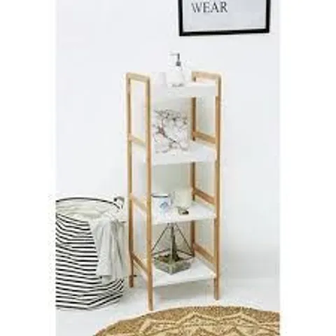 BOXED DWINNELL BAMBOO FREESTANDING BATHROOM SHELVES - WHITE/BAMBOO (1 BOX)