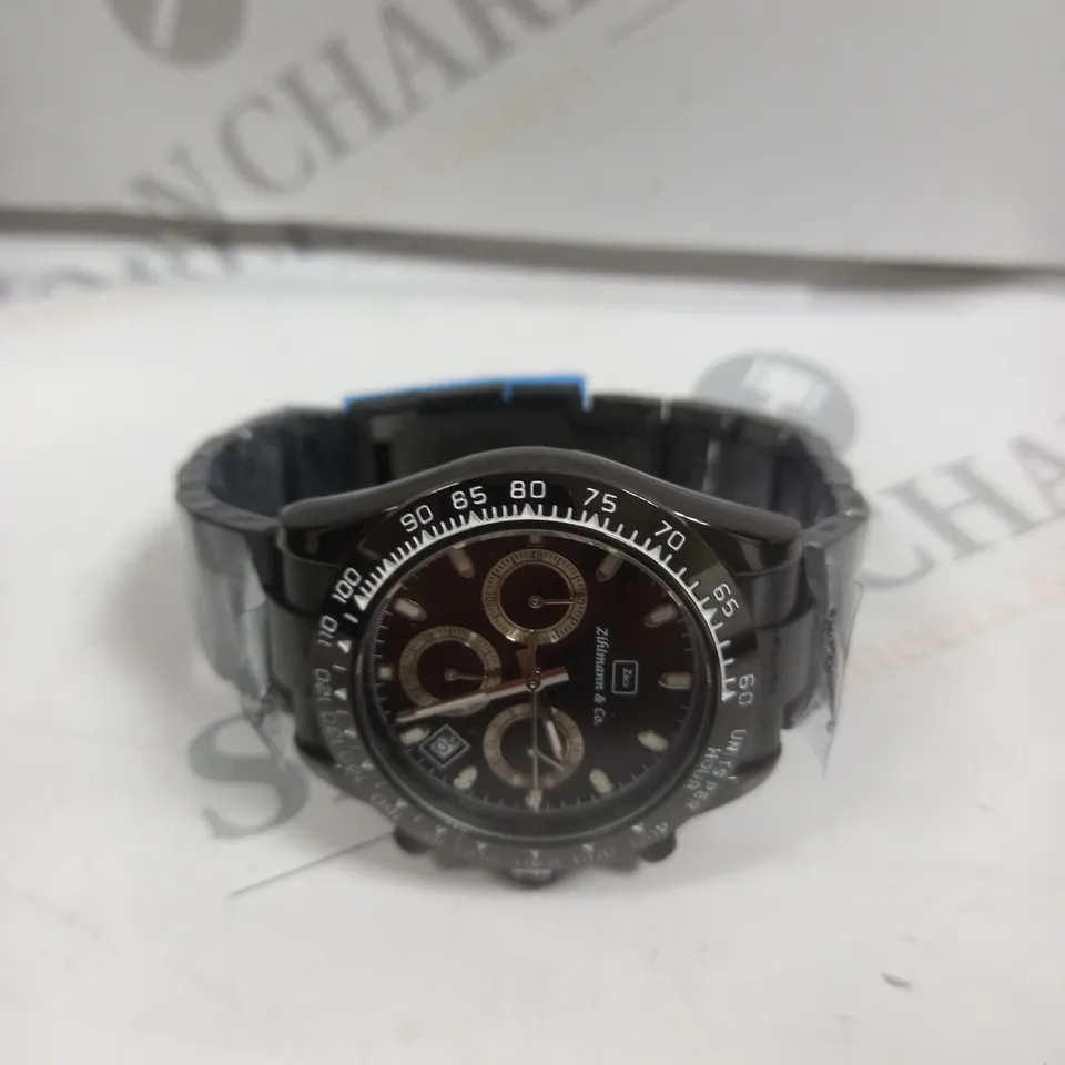 MENS ZIHLMANN & CO Z400 WATCH – CHRONOGRAPH MOVEMENT – BLACK STAINLESS STEEL STRAP – BLACK DIAL – 3ATM WATER RESISTANT 
