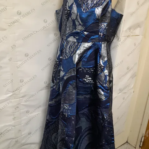 COAST SQUARE NECK MIDI DRESS IN JACQUARD BLUE SIZE 18