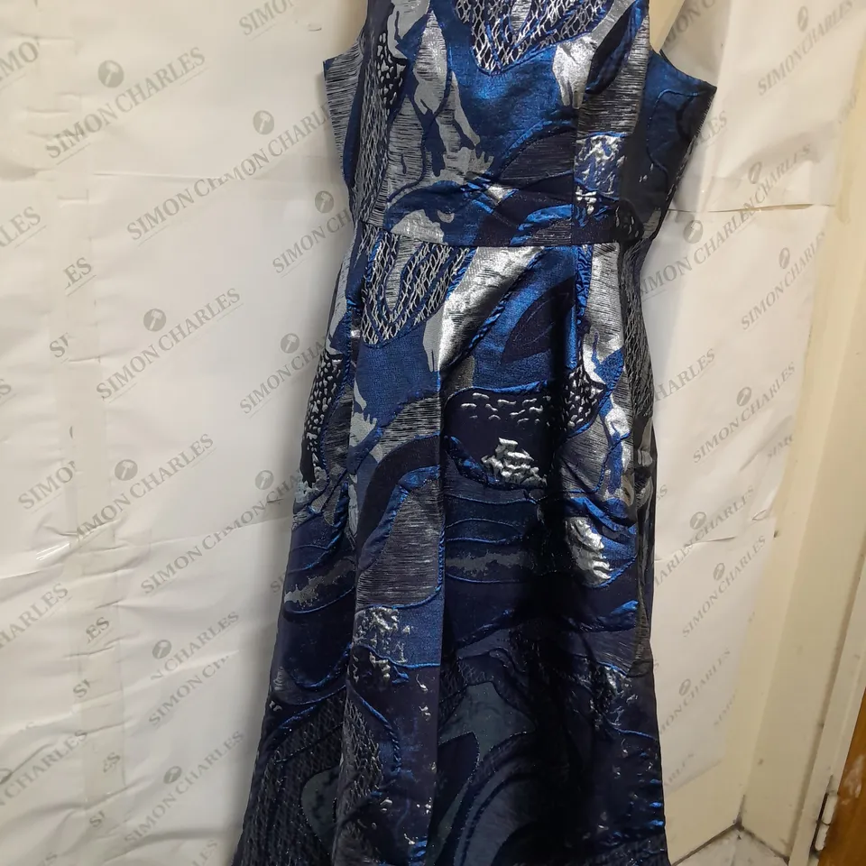 COAST SQUARE NECK MIDI DRESS IN JACQUARD BLUE SIZE 18