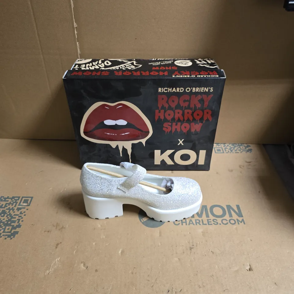 KOI ROCKY HORROR SHOW TIRA GLITTER MARY JANES DAMN IT JANET EDITION - WHITE GLITTER - UK SIZE 3 