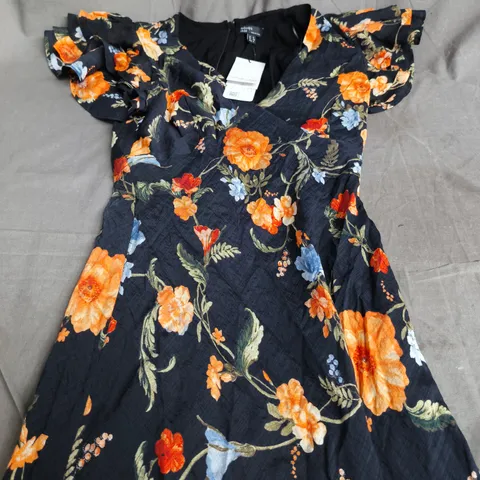 NOBODY'S CHILD LAYLA MIDI DRESS – BLACK FLORAL PRINT, UK 8