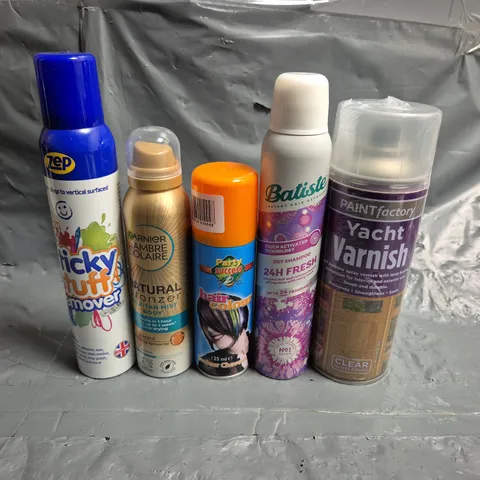 APPROXIMATELY 10 ASSORTED AEROSOLS TO INCLUDE STICKY STUFF REMOVER, SELF TAN MIST BODY AND HAIR COLOR