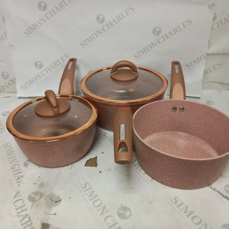 TOWER FORGED SAUCEPAN SET OF 3, CERASTONE COATING, ALUMINIUM, ROSE PINK