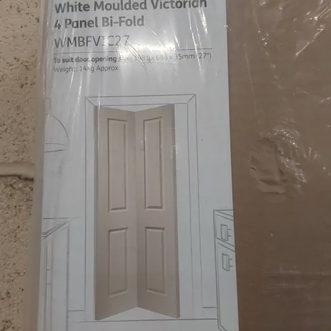 BOXED WHITE MOTELDED VICTORIAN 4 PANEL BI-FOLD - APPROXIMATELY 1981 x 686 x 35mm