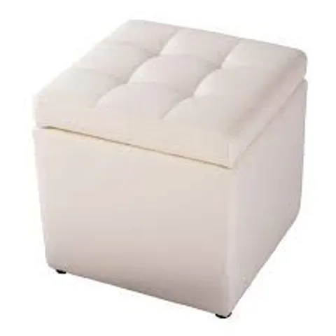 BOXED COSTWAY OTTOMAN POUFFE STORAGE BOX LOUNGE SEAT FOOTSTOOL - WHITE -