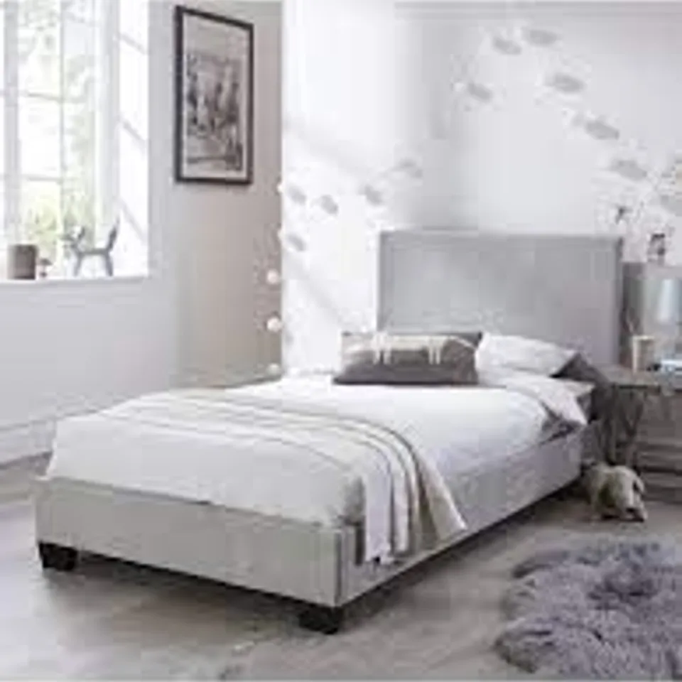 BOXED RILEY FABRIC SINGLE BED FRAME - GREY (1 BOX)