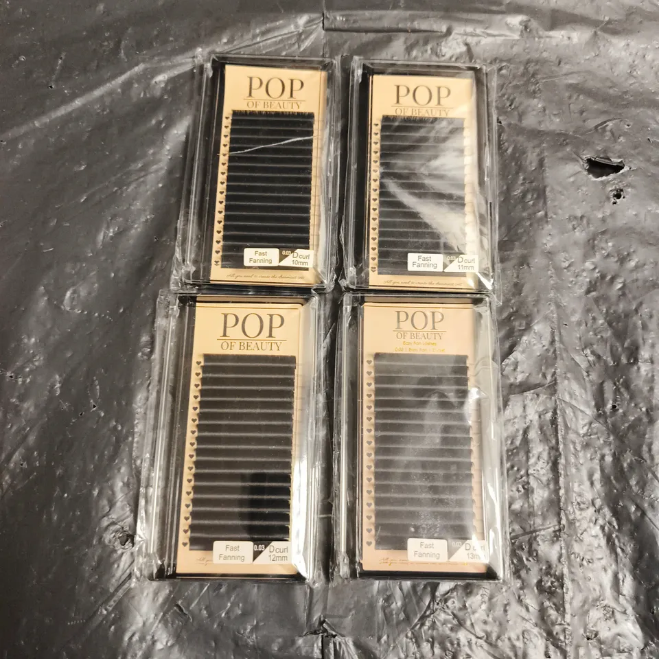 POP OF BEAUTY LOT OF 4 EASY FAN LASH TRAYS D CURL - ASSORTED LENGTHS