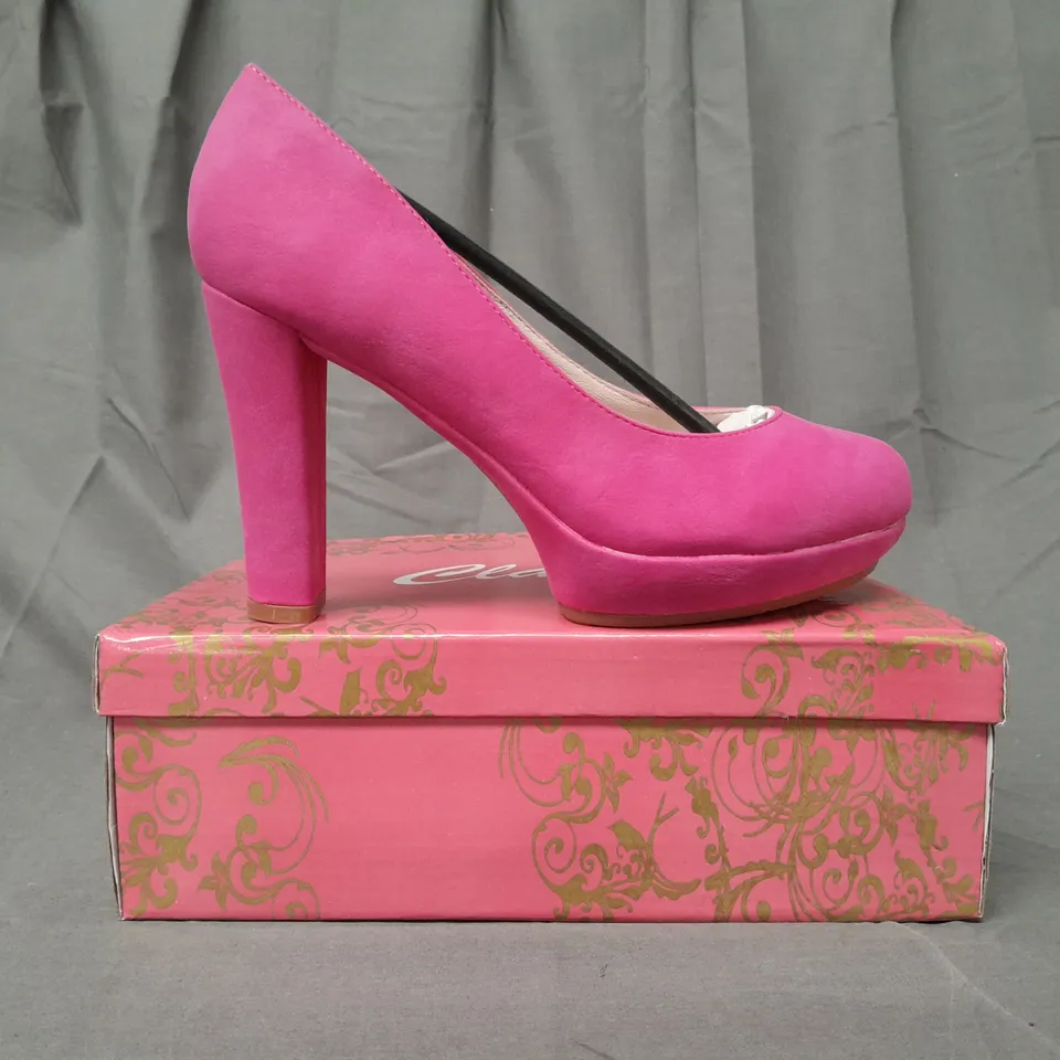 BOXED PAIR OF CLARA'S CLOSED TOE HIGH HEEL SHOES IN FUCHSIA 37