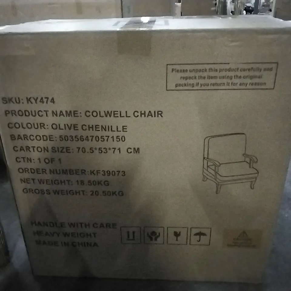 BOXED OLIVE CHENILLE COLWELL CHAIR (1 BOX)