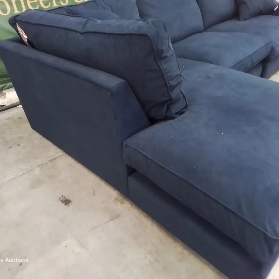 QUALITY BRITISH DESIGNER LOUNGE Co. LH FACING CHAISE SOFA PLUSH BLUE FABRIC 